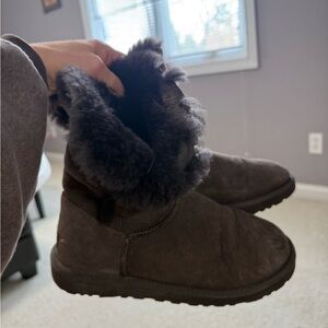 UGG Short Suede Ankle Boots in Dark Brown with Shearling Cuff